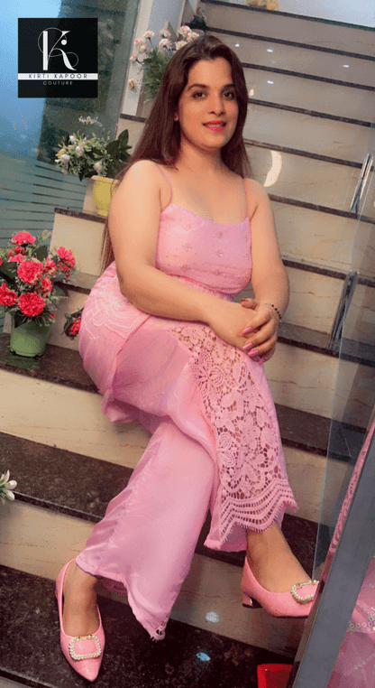 Pink Embroidered Suit with Designer Pant and Dupatta - Kirti Kapoor Couture