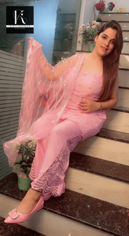 Pink Embroidered Suit with Designer Pant and Dupatta - Kirti Kapoor Couture