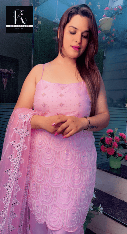 Pink Embroidered Suit with Designer Pant and Dupatta - Kirti Kapoor Couture