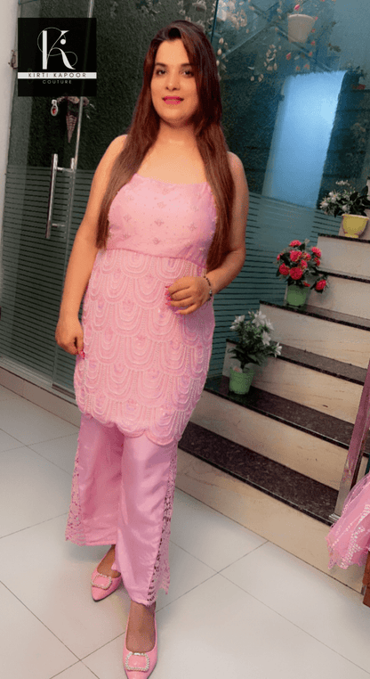 Pink Embroidered Suit with Designer Pant and Dupatta - Kirti Kapoor Couture