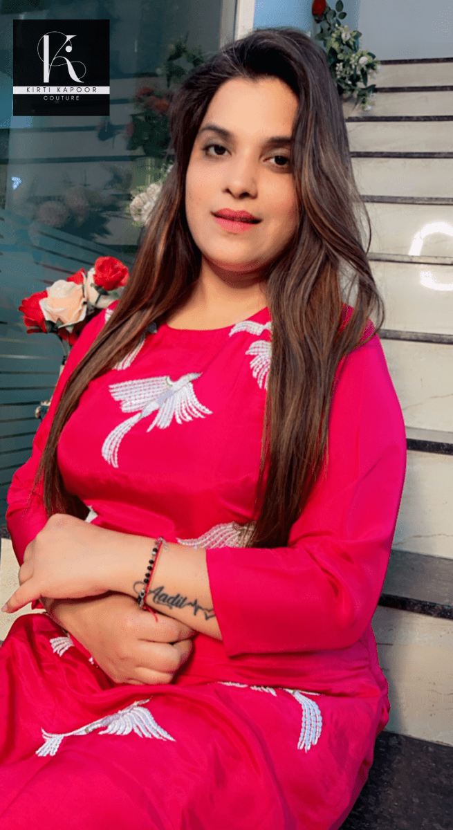 Pink Hand - Embroidered Shirt and Pant Set (Birds Design) - Kirti Kapoor Couture