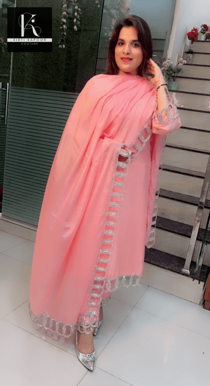 Pink Hand - Embroidered Suit with Silver Work Overall - Kirti Kapoor Couture