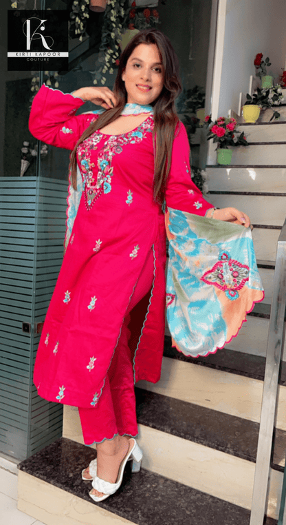Pink Hand - Embroidered Suit with Tie & Dye dupatta - Kirti Kapoor Couture