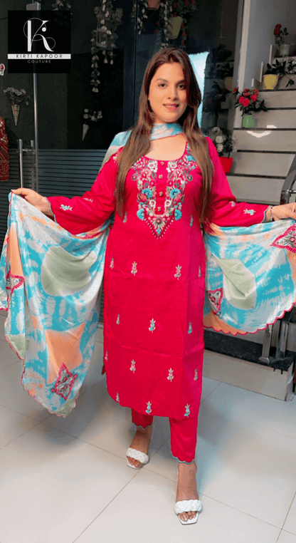 Pink Hand - Embroidered Suit with Tie & Dye dupatta - Kirti Kapoor Couture