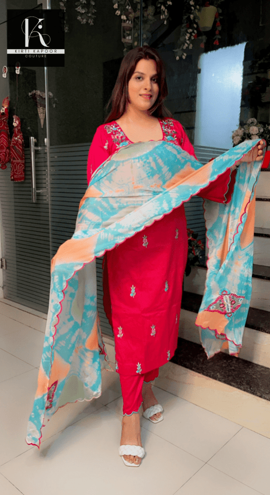 Pink Hand - Embroidered Suit with Tie & Dye dupatta - Kirti Kapoor Couture