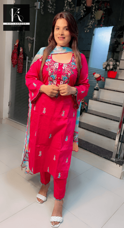 Pink Hand - Embroidered Suit with Tie & Dye dupatta - Kirti Kapoor Couture