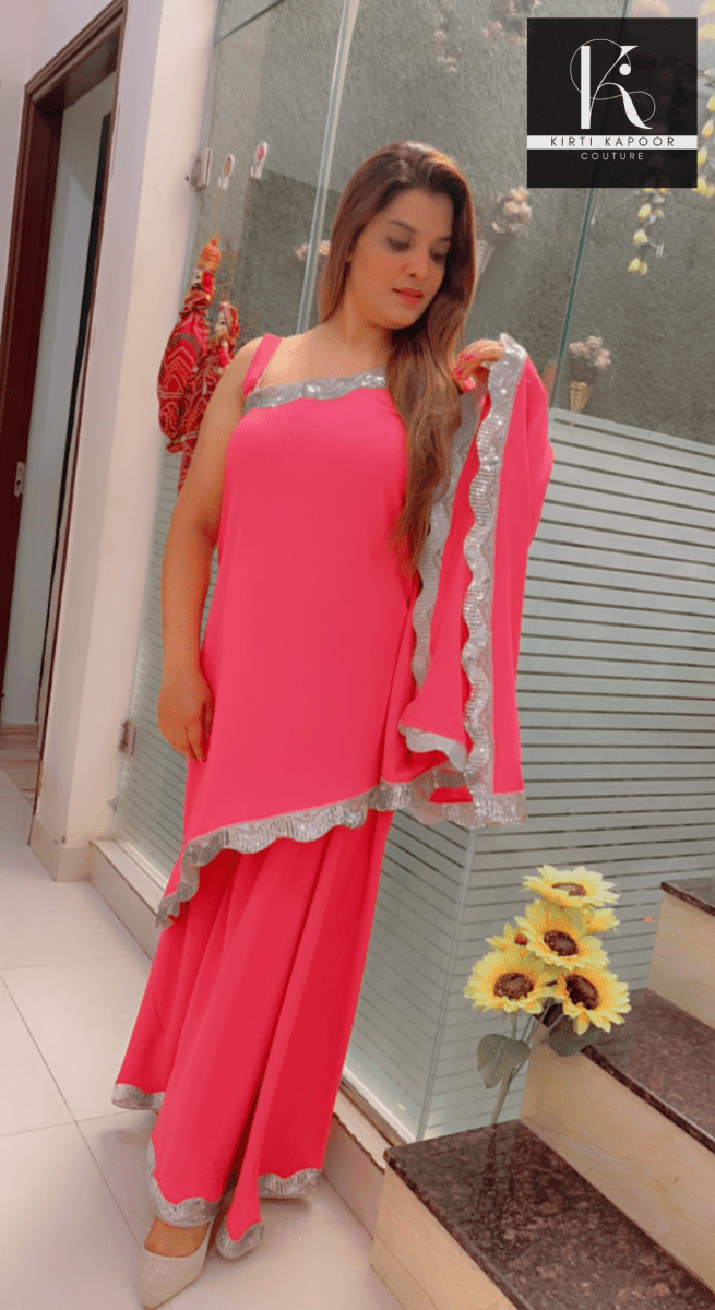 Pink One - Sided Kaftan Dress With Flaired Bottom - Kirti Kapoor Couture
