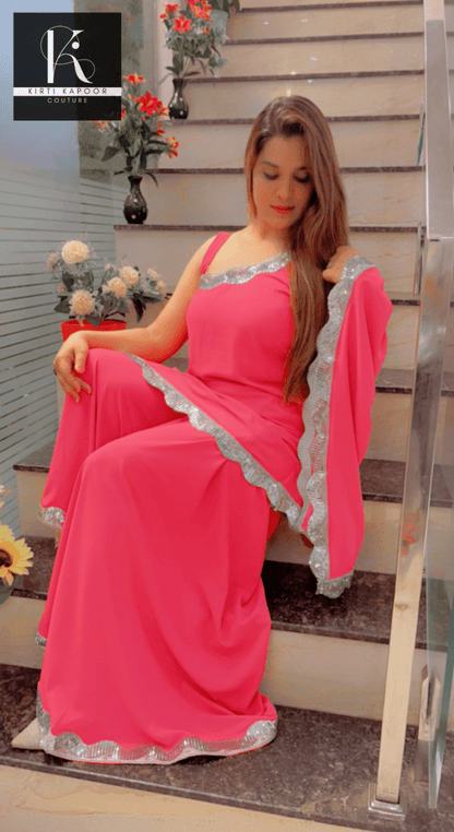 Pink One - Sided Kaftan Dress With Flaired Bottom - Kirti Kapoor Couture