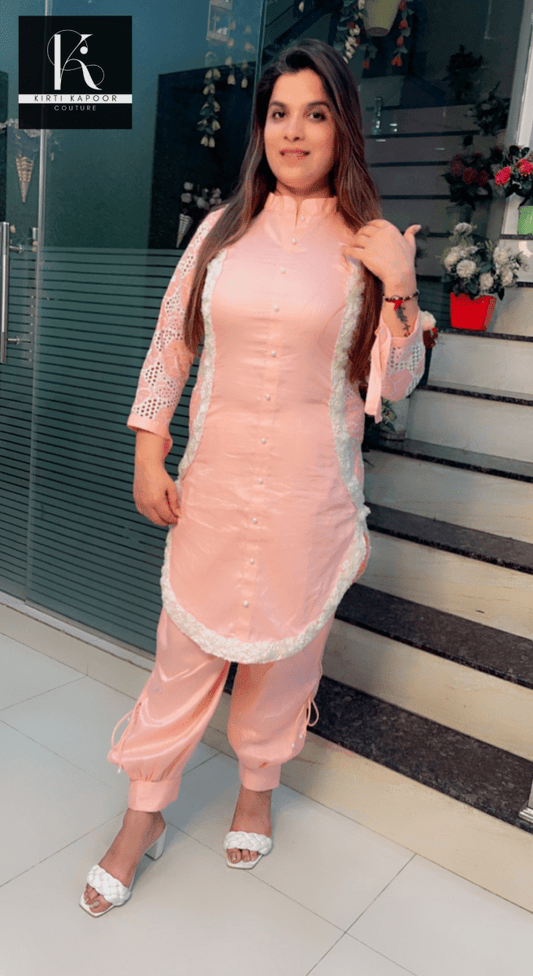 Pink - Peach Round Flaired Kurta & Salwar Set - Kirti Kapoor Couture