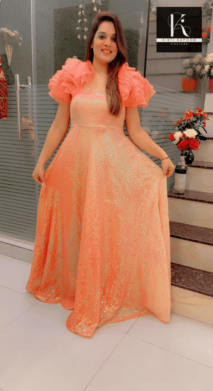 Pink & Peach Sequence Gown - Kirti Kapoor Couture