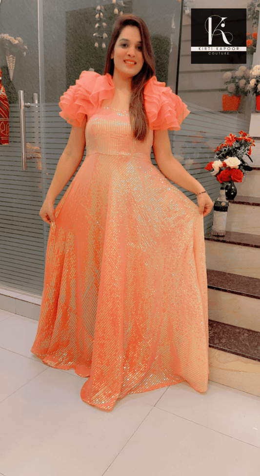 Pink & Peach Sequence Gown - Kirti Kapoor Couture