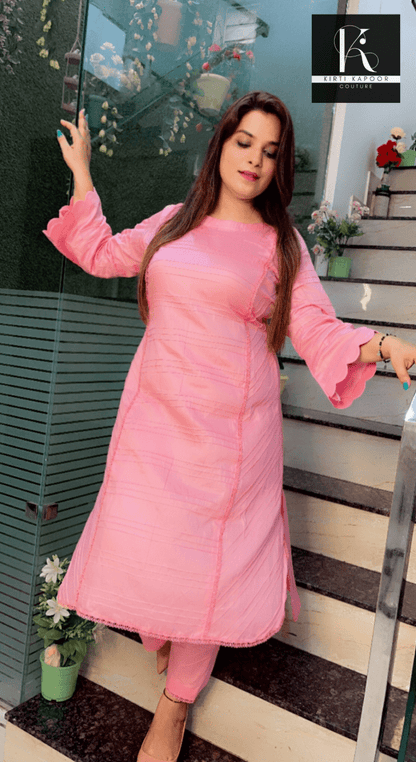 Pink Pintex Designing Kurti and Pant Set - Kirti Kapoor Couture