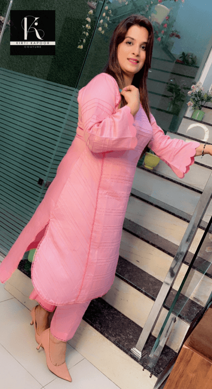 Pink Pintex Designing Kurti and Pant Set - Kirti Kapoor Couture