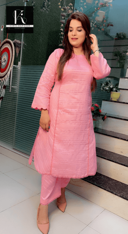 Pink Pintex Designing Kurti and Pant Set - Kirti Kapoor Couture