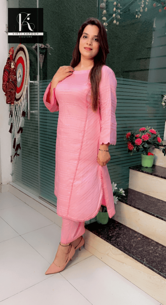 Pink Pintex Designing Kurti and Pant Set - Kirti Kapoor Couture
