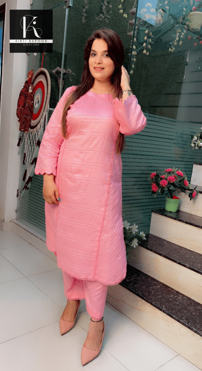 Pink Pintex Designing Kurti and Pant Set - Kirti Kapoor Couture