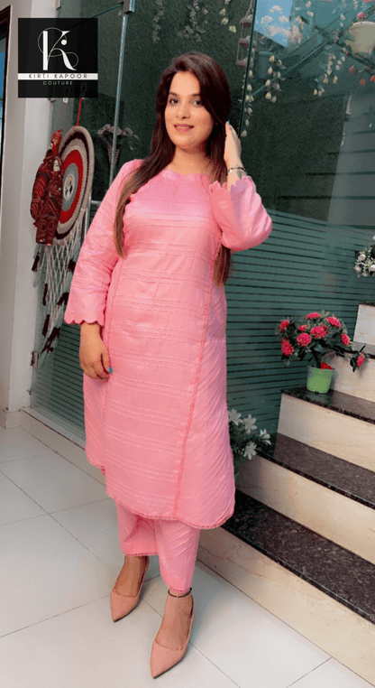 Pink Pintex Designing Kurti and Pant Set - Kirti Kapoor Couture