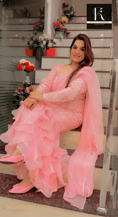 Pink Ruffled - Drape Fish - Cut Dress - Kirti Kapoor Couture