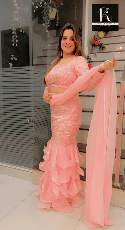 Pink Ruffled - Drape Fish - Cut Dress - Kirti Kapoor Couture