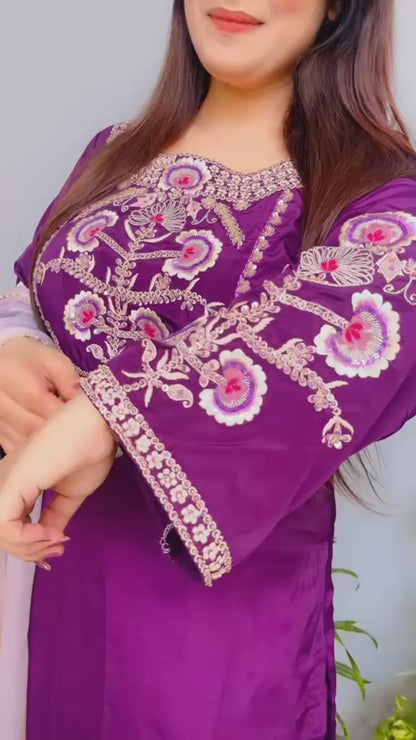 Purple Embroidered Salwar Suit And Dupatta Set