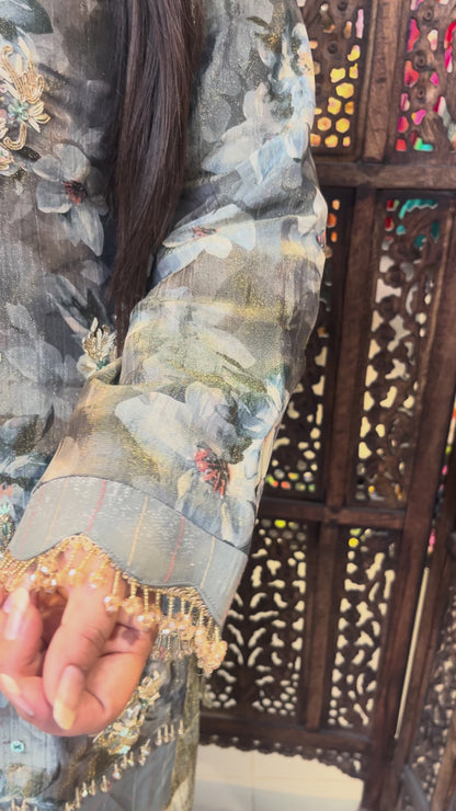 Grey Floral Ethnic Wear Salwar Suit With Dupatta
