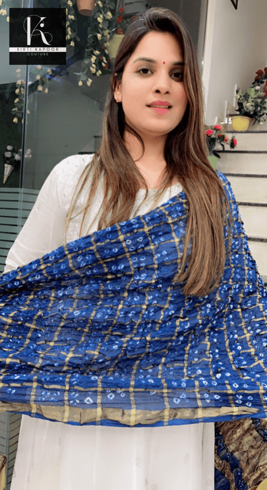 Printed Bandhani Dupatta (Navy Blue and Golden Combination) - Kirti Kapoor Couture