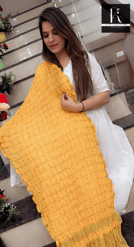 Printed Bandhani Dupatta (Yellow and Golden Combination) - Kirti Kapoor Couture