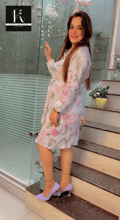 Printed Crushed Fabric Tunic with Belt - Kirti Kapoor Couture