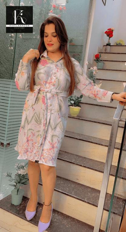 Printed Crushed Fabric Tunic with Belt - Kirti Kapoor Couture