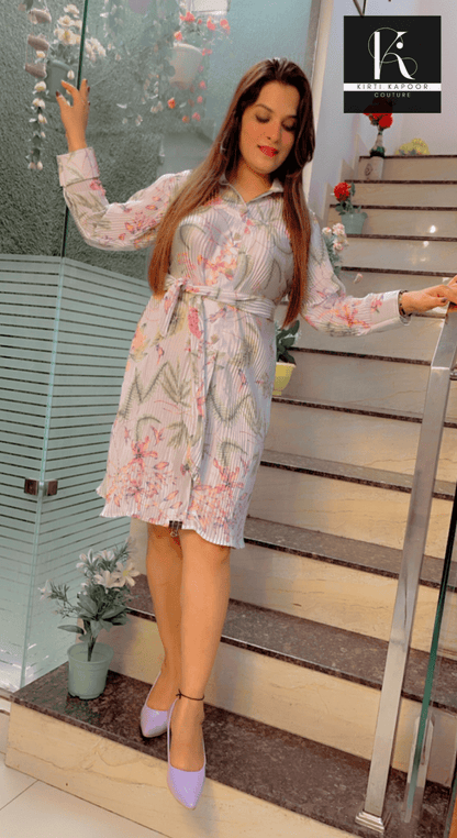 Printed Crushed Fabric Tunic with Belt - Kirti Kapoor Couture