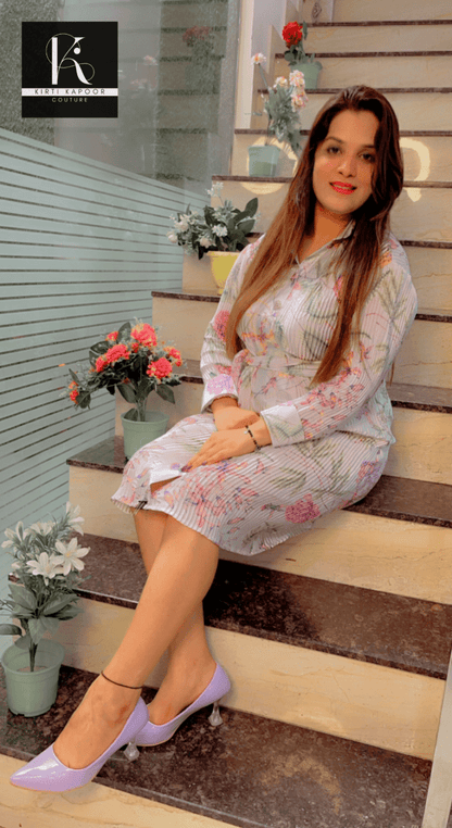 Printed Crushed Fabric Tunic with Belt - Kirti Kapoor Couture