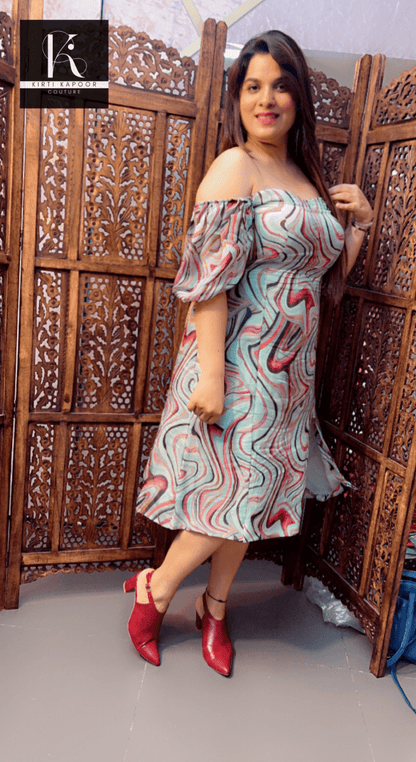Printed Organza Short Dress with knee slit - Kirti Kapoor Couture