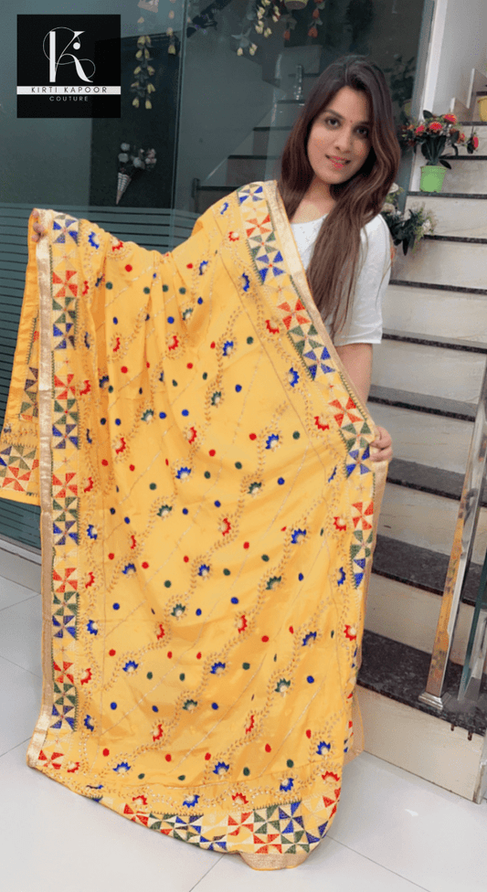 Pure Chiffon Phulkari Dupatta in Bright Yellow Color - Kirti Kapoor Couture