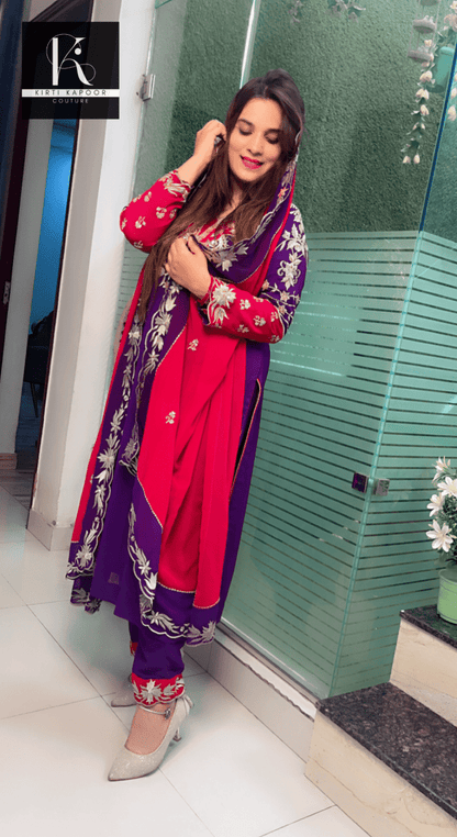 Purple and Magenta Embroidered Suit with worked Dupatta - Kirti Kapoor Couture
