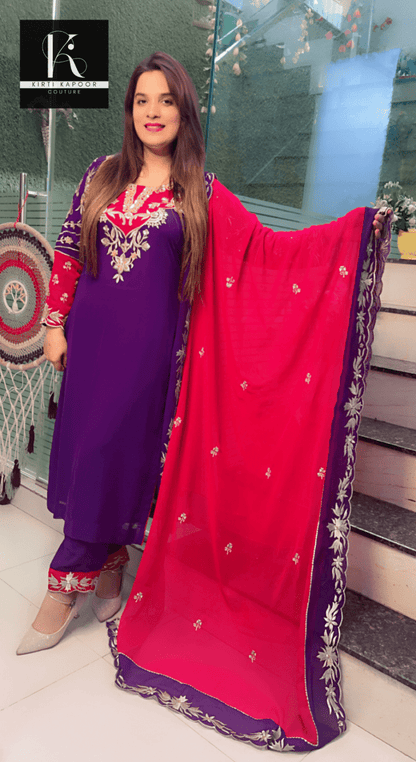 Purple and Magenta Embroidered Suit with worked Dupatta - Kirti Kapoor Couture