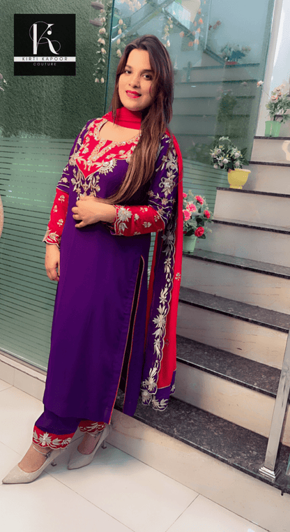 Purple and Magenta Embroidered Suit with worked Dupatta - Kirti Kapoor Couture