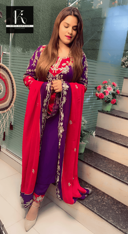 Purple and Magenta Embroidered Suit with worked Dupatta - Kirti Kapoor Couture