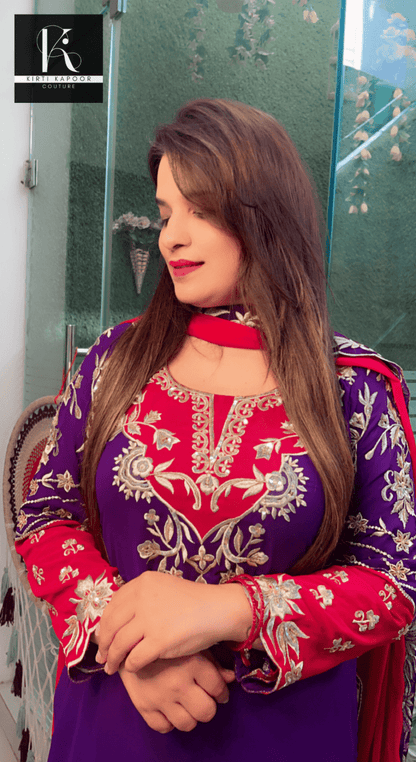 Purple and Magenta Embroidered Suit with worked Dupatta - Kirti Kapoor Couture