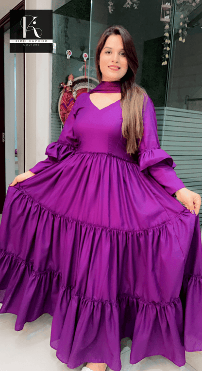 Purple Cotton Frock Suit with Designer Dupatta - Kirti Kapoor Couture