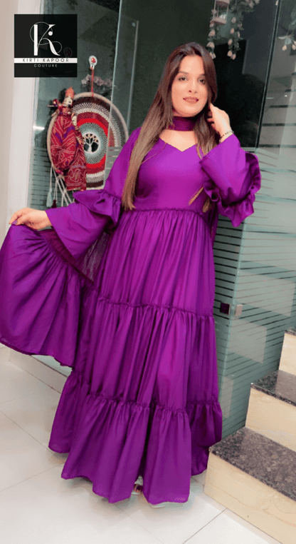 Purple Cotton Frock Suit with Designer Dupatta - Kirti Kapoor Couture
