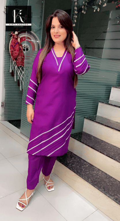 Purple Designer Kurti and Pant Set - Kirti Kapoor Couture