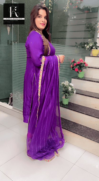 Purple Hand - Embroidered Suit with Organza Sequence Dupatta - Kirti Kapoor Couture