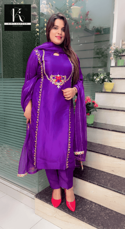 Purple Hand - Embroidered Suit with Organza Sequence Dupatta - Kirti Kapoor Couture