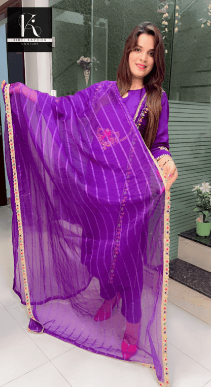 Purple Hand - Embroidered Suit with Organza Sequence Dupatta - Kirti Kapoor Couture