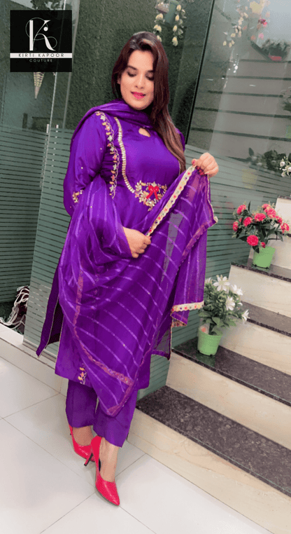 Purple Hand - Embroidered Suit with Organza Sequence Dupatta - Kirti Kapoor Couture
