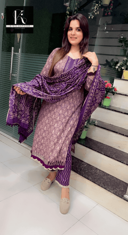 Purple Pant Suit with Beige Highlights - Kirti Kapoor Couture