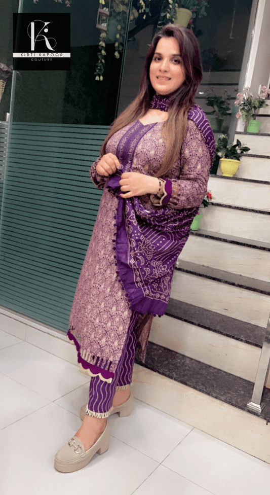 Purple Pant Suit with Beige Highlights - Kirti Kapoor Couture