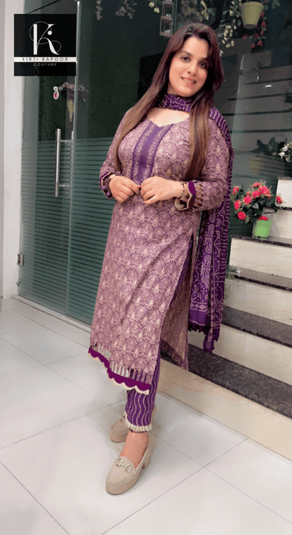 Purple Pant Suit with Beige Highlights - Kirti Kapoor Couture