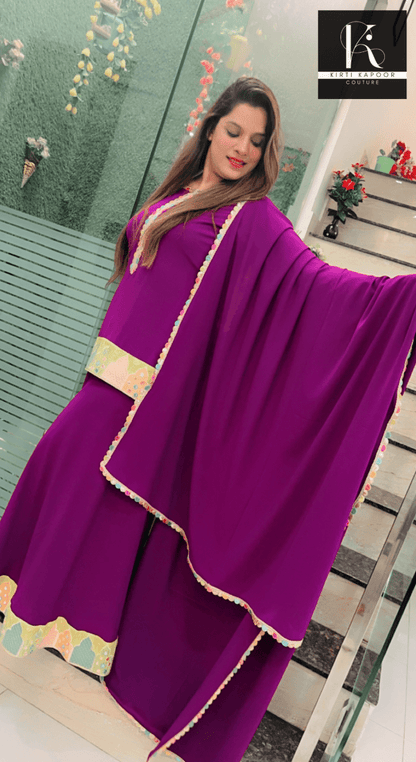 Purple Plazo Suit with Yellow Highlighting - Kirti Kapoor Couture