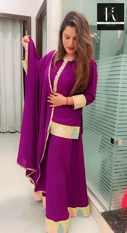 Purple Plazo Suit with Yellow Highlighting - Kirti Kapoor Couture